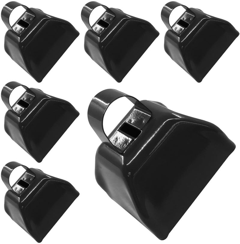 Suiwotin 6 Pack Metal Cowbells with Handle, 3 Inch Loud Noise Makers for Sporting Events, Football Games, Weddings & Celebrations - Steel Cow Bell for Cheering, Parties, Ranch (Black) - Image 1